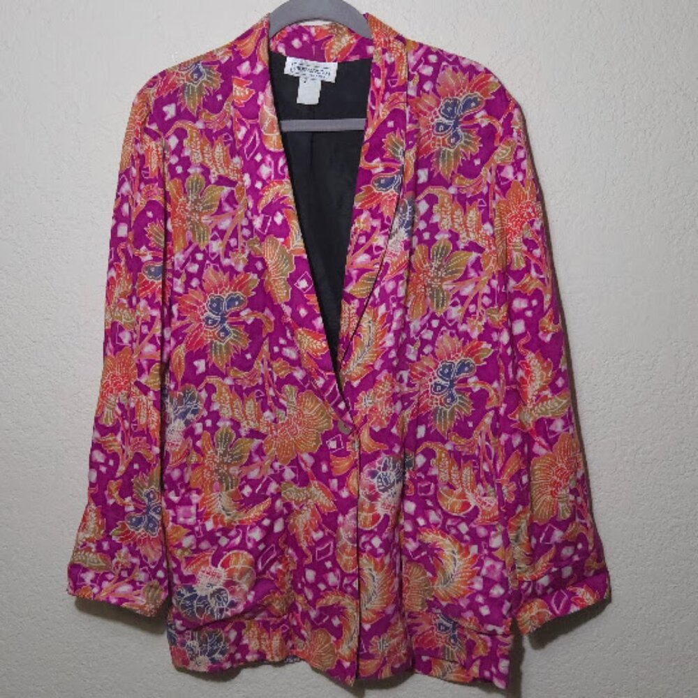 Vintage 90s Impressions of California Abstract Floral Blazer - Magenta/Gold